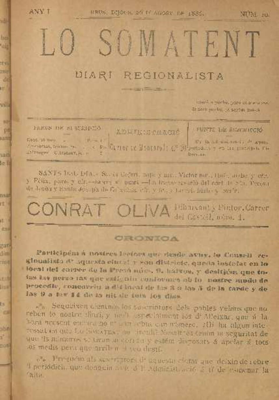 Lo Somatent, n&uacute;m. 10, 26/8/1886 [Exemplar]
