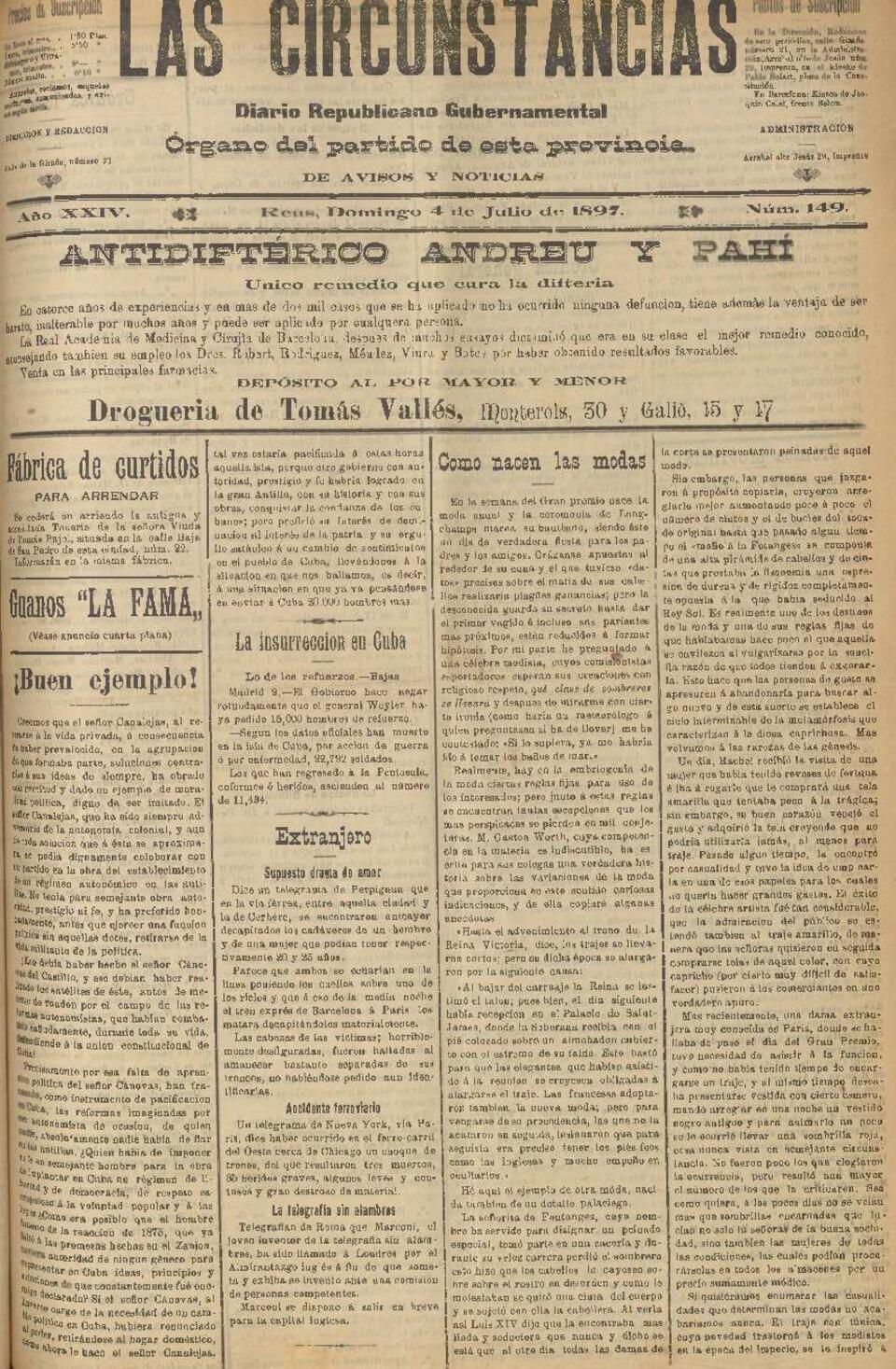 Las Circunstancias, #149, 4/7/1897 [Issue]