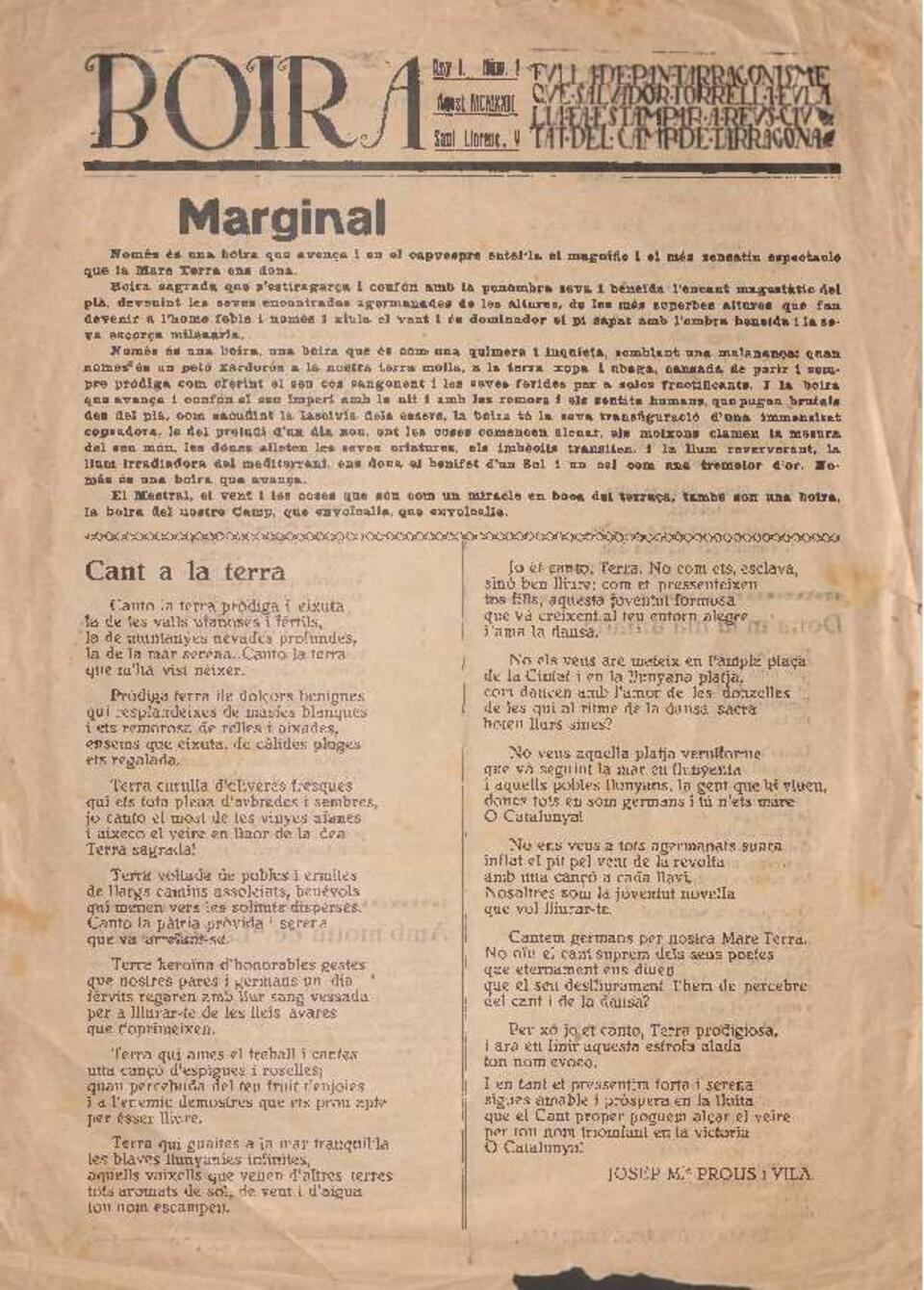 Boira, #1, 1/8/1922 [Issue]