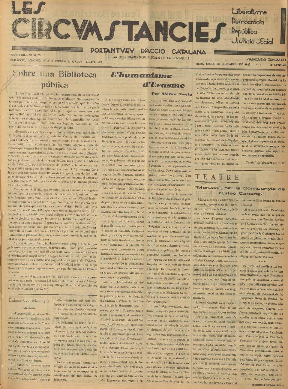 Las Circunstancias, #74, 27/4/1935 [Issue]